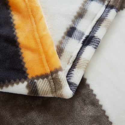 Tache Fall Orange Farmhouse Super Soft Micro Fleece Plaid Patchwork Plush Lightweight Bed Throw Blanket (4021)