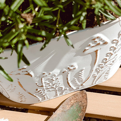 Rustic Cream Mushroom Embossed Metal Buckets, Set of Two