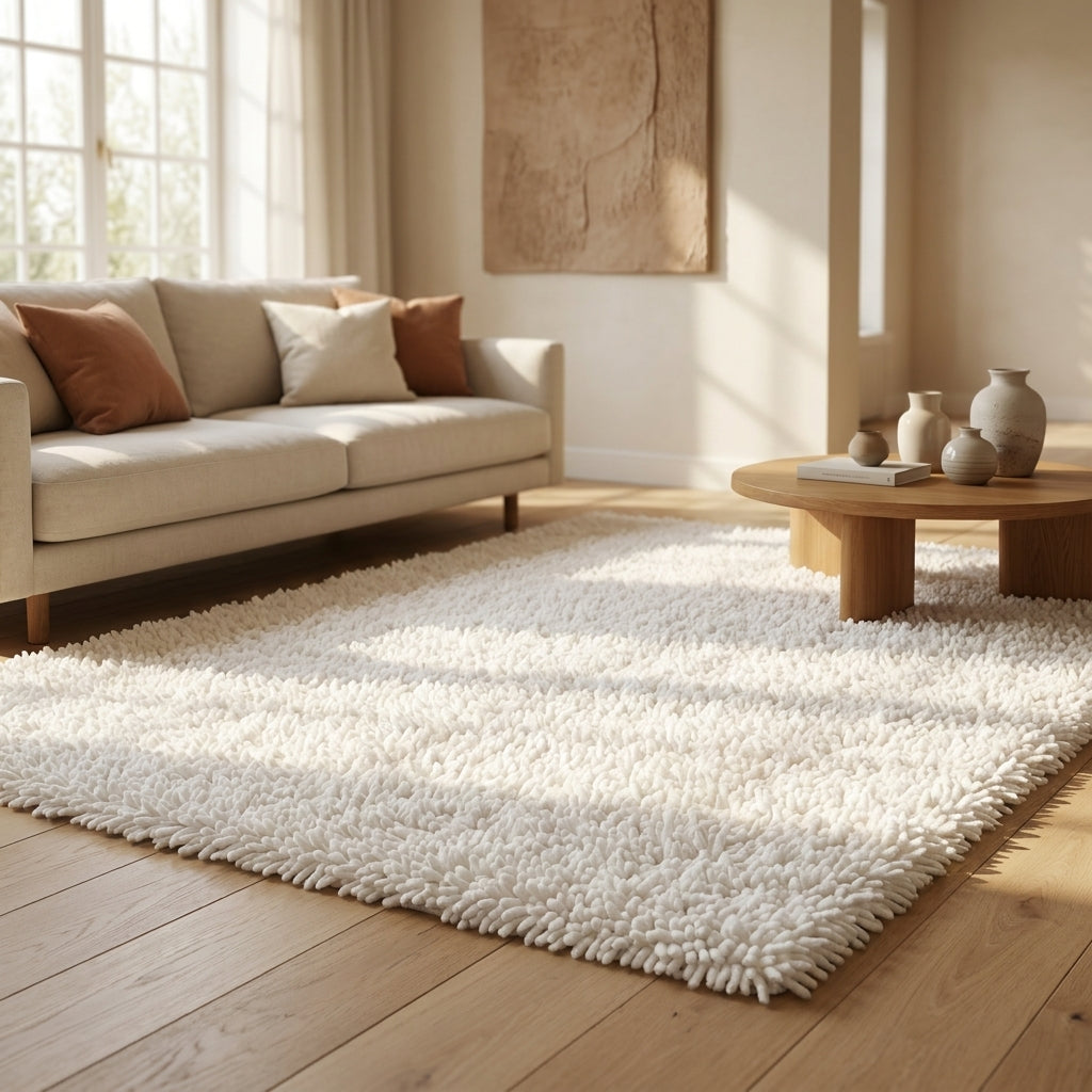White Cotton Chenille Area Rug and Runner