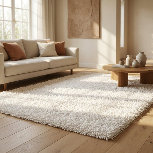 White Cotton Chenille Area Rug and Runner