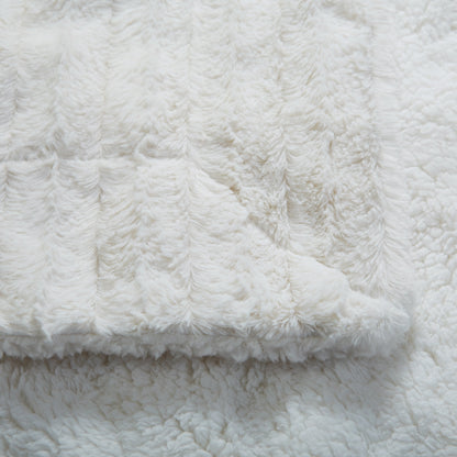 Tache White Ivory Polar Faux Fur with Sherpa Throw Blanket