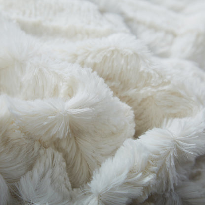 Tache White Ivory Polar Faux Fur with Sherpa Throw Blanket