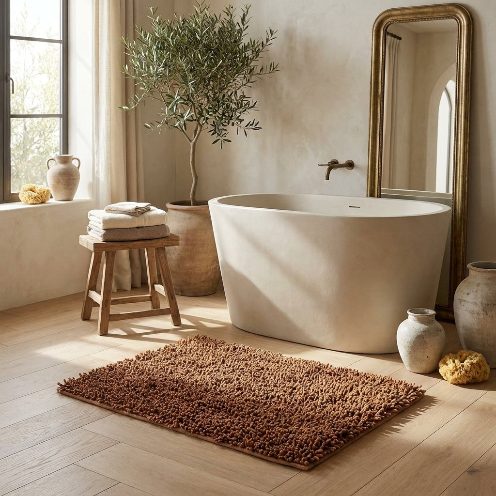Brown 100% Cotton Chenille Area Rug and Runner