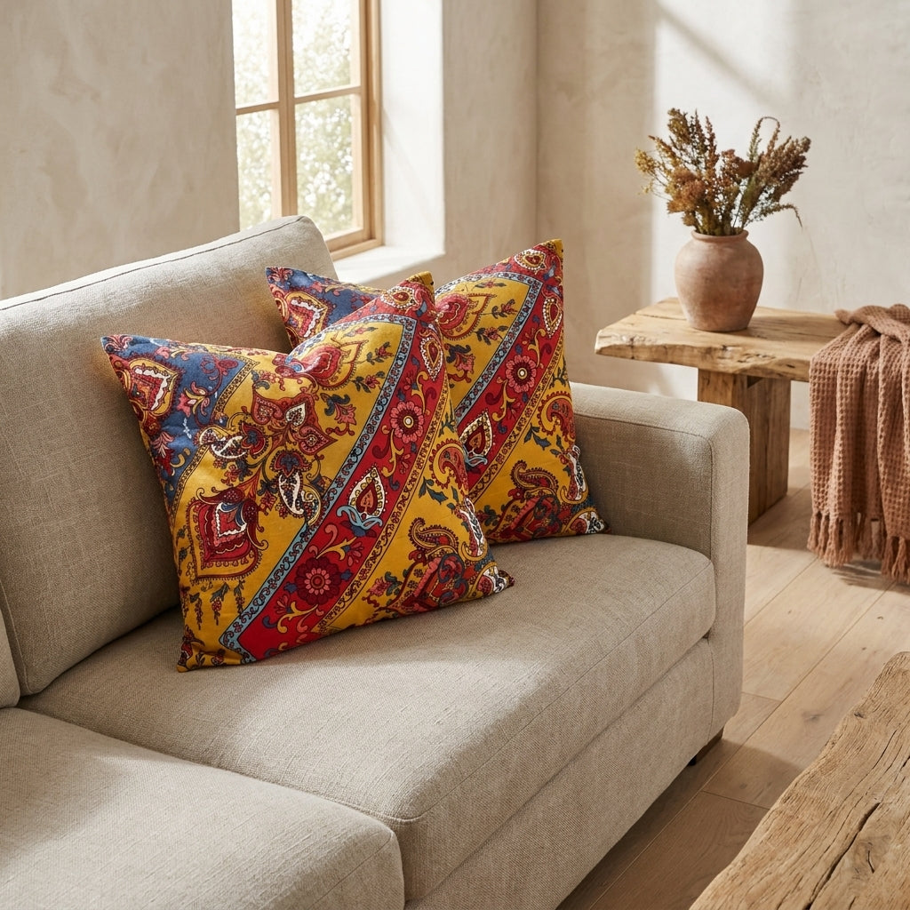 Polyester Paisley Chevron Cushion Cover Set, 18x18