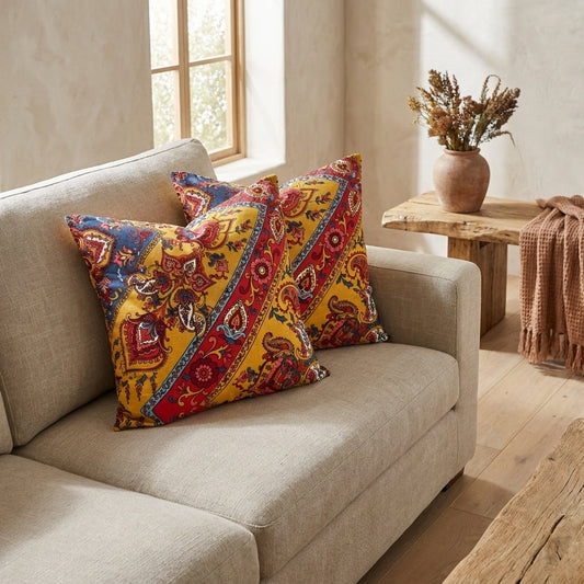 Polyester Paisley Chevron Cushion Cover Set, 18x18