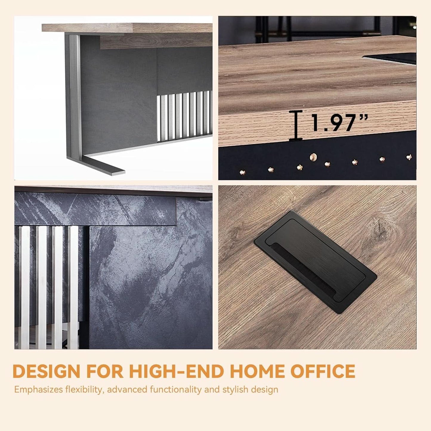 63 Inch Executive Office Desk Stainless Steel Frame