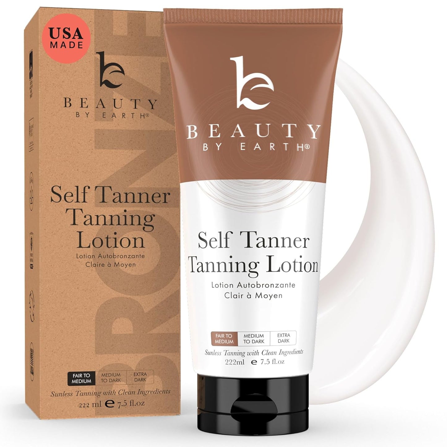 Self Tanner - USA Made with Natural & Organic Ingredients, Moisturizing Self Tanning Lotion with Aloe Vera & Coconut for a Natural Glow, Streak-Free Fake Tan, Medium to Dark