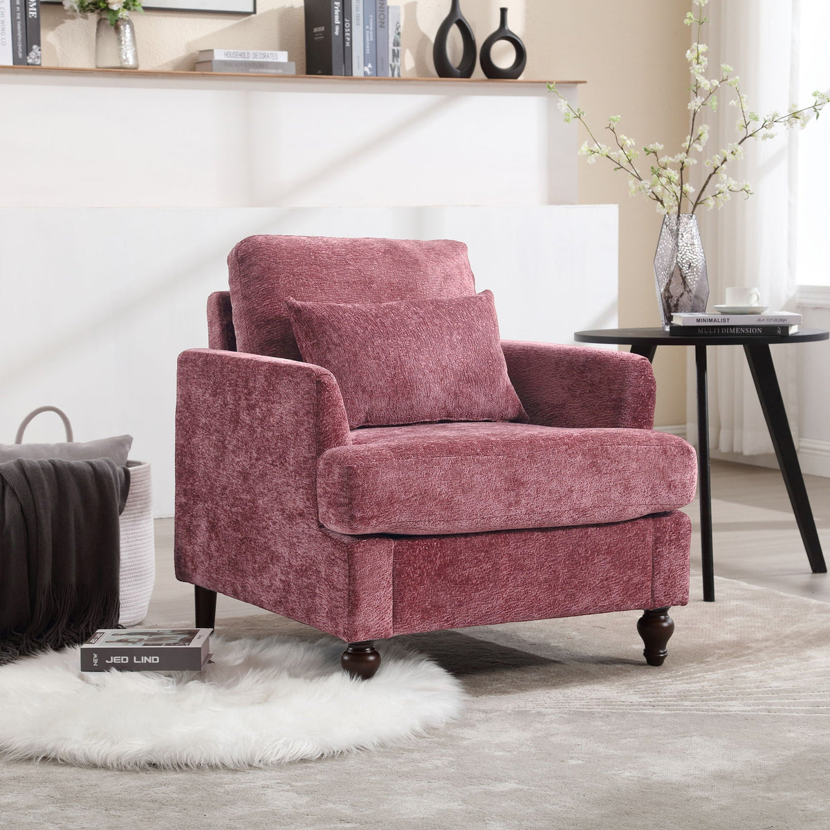 Modern Mid Century Wood Frame Armchair With Tufted Design