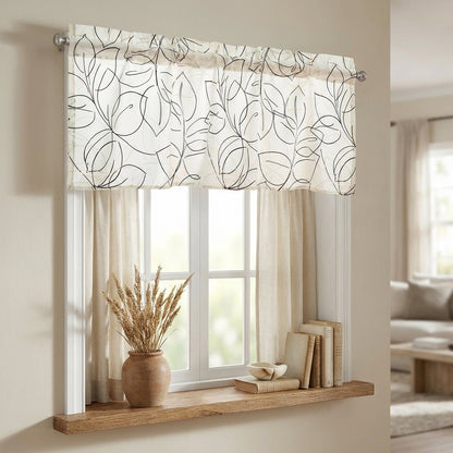 Tache Modern Abstract Leaf Line Art Foliage White Grey Black Gold Window Valance (TJ3571)