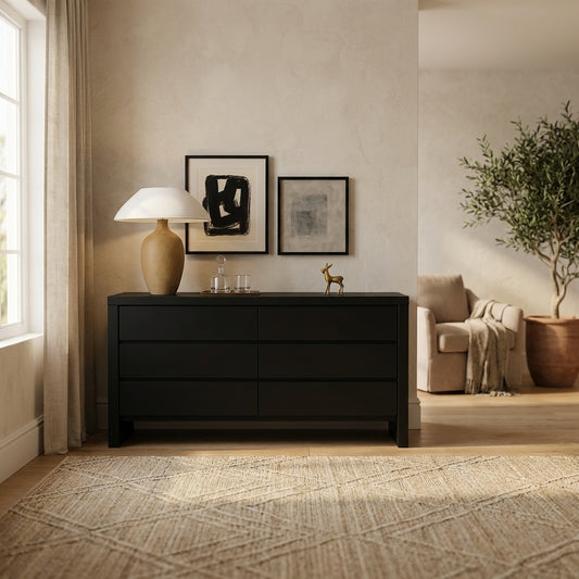 Flo 6-Drawer Mahogany and Oak Veneer Dresser, Black
