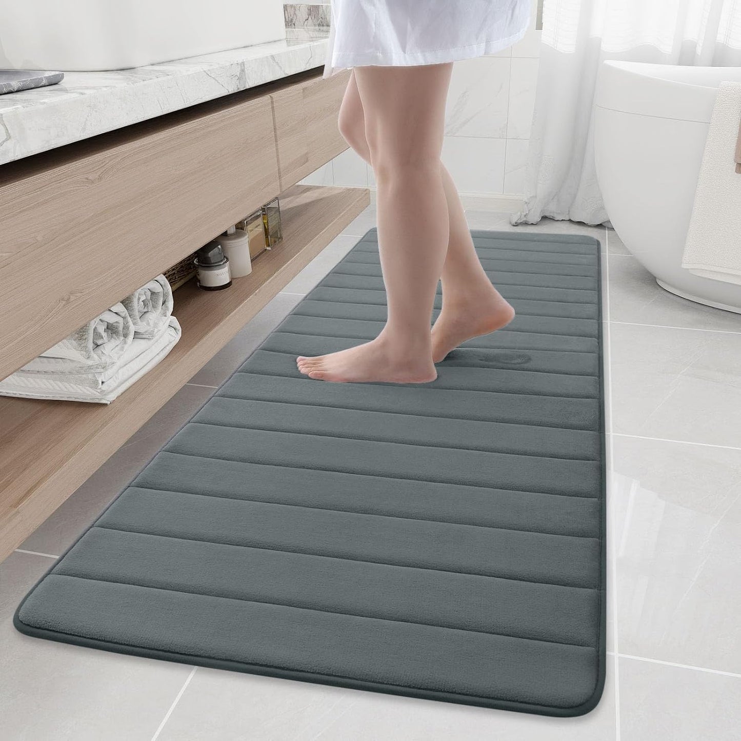 Ultra Soft Memory Foam Bath Mat Rug, 70” x 24” - Non-Slip, Water Absorbent, Machine Washable for Bathroom, Dark Grey