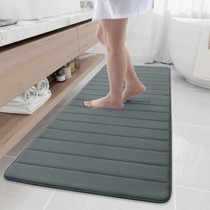 Ultra Soft Memory Foam Bath Mat Rug, 70” x 24” - Non-Slip, Water Absorbent, Machine Washable for Bathroom, Dark Grey