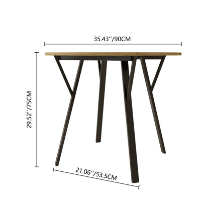 Round Dining Table for 2-4 People with Sturdy Metal Frame - Rustic Brown