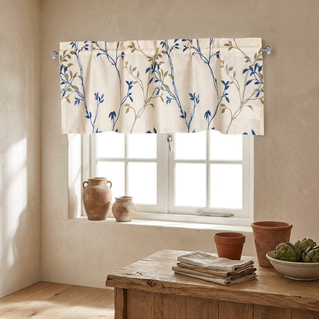 Tache Poplin Cotton Elegant Leaf Vine Cream Beige Window Treatment Valance (JHW-842)