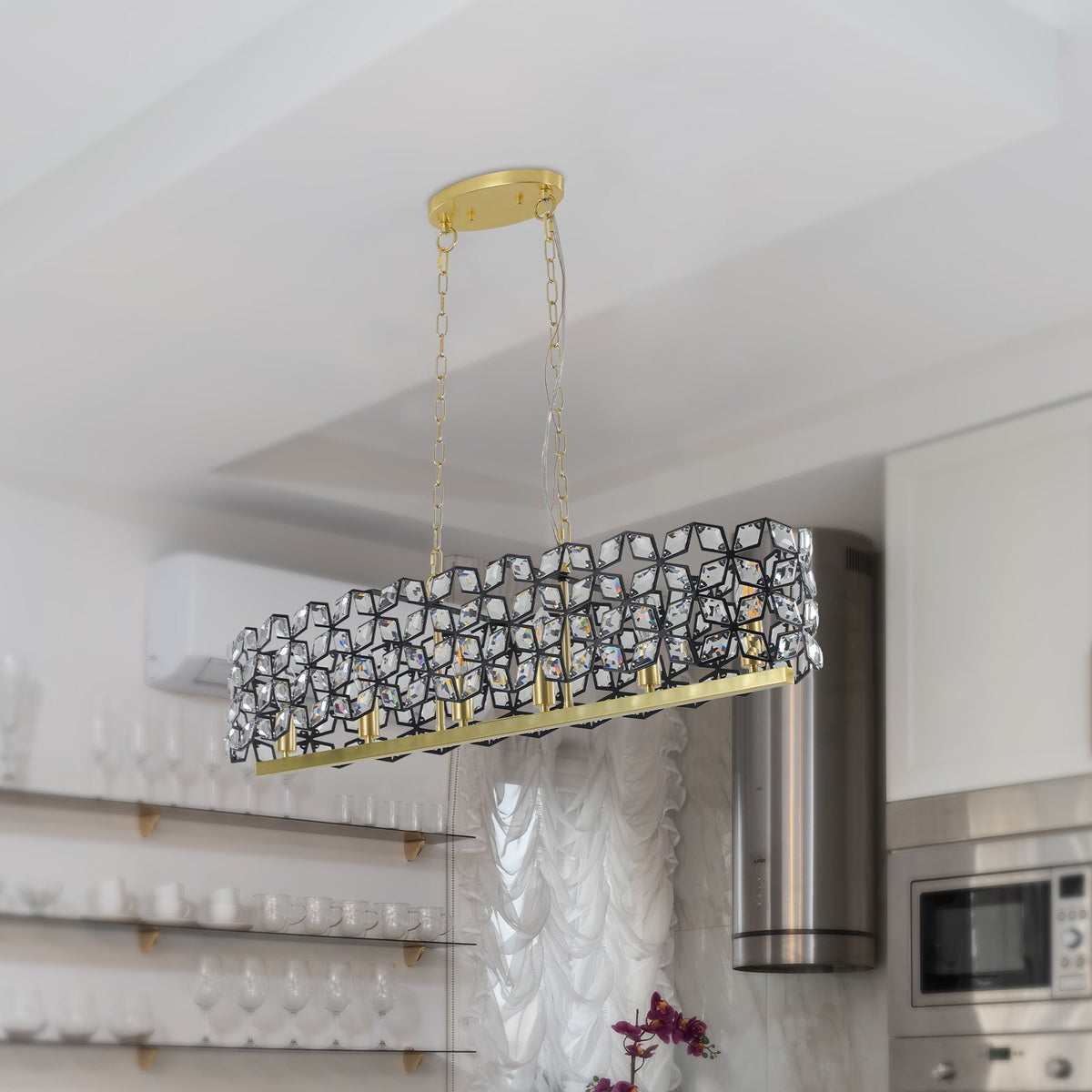 39" Contemporary Crystal Pendant Chandelier with K9 Crystal - Black & Gold