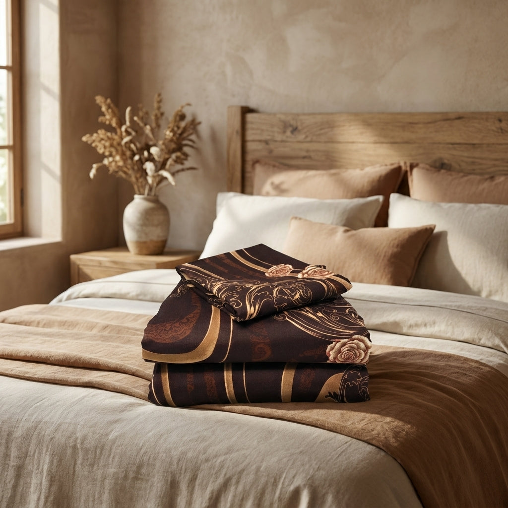 Polyester Floral Twin Duvet Cover, Brown & Pink