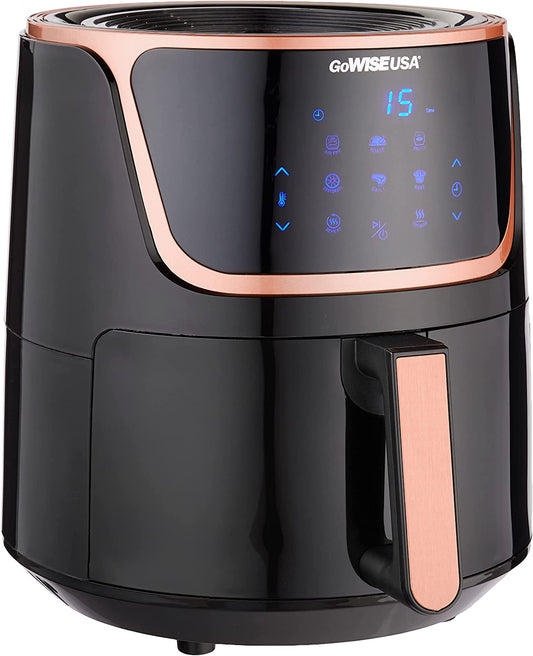 GW22955 7-Quart Electric Air Fryer with Dehydrator & 3 Stackable Racks, Digital Touchscreen with 8 Functions + Recipes, 7.0-Qt, Black/Copper