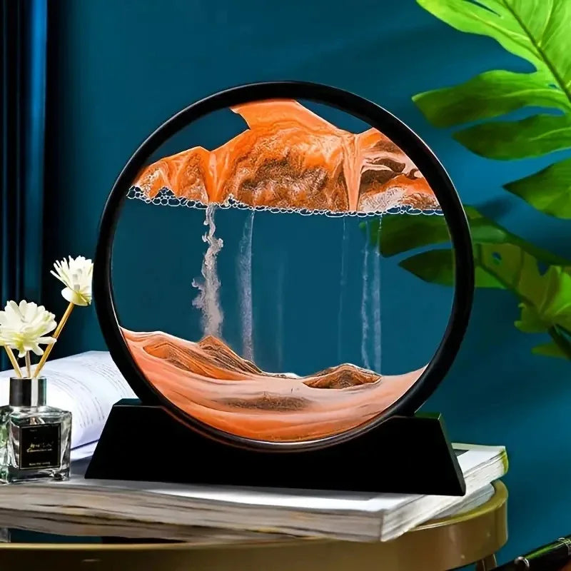 3D Hourglass Quicksand Moving Sand Art Picture - Round Glass Deep Sea Sandscape, Flowing Painting for Office and Home Decor