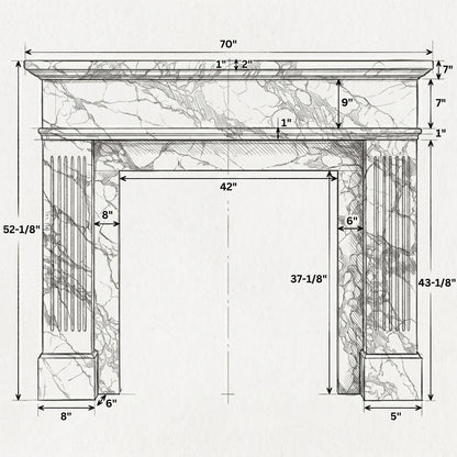 Calacatta Viola Marble Fluted Fireplace Mantel Polished (L)70" (H)52" (D)7"