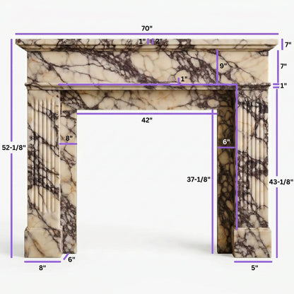 Calacatta Viola Marble Fluted Fireplace Mantel Polished (L)70" (H)52" (D)7"