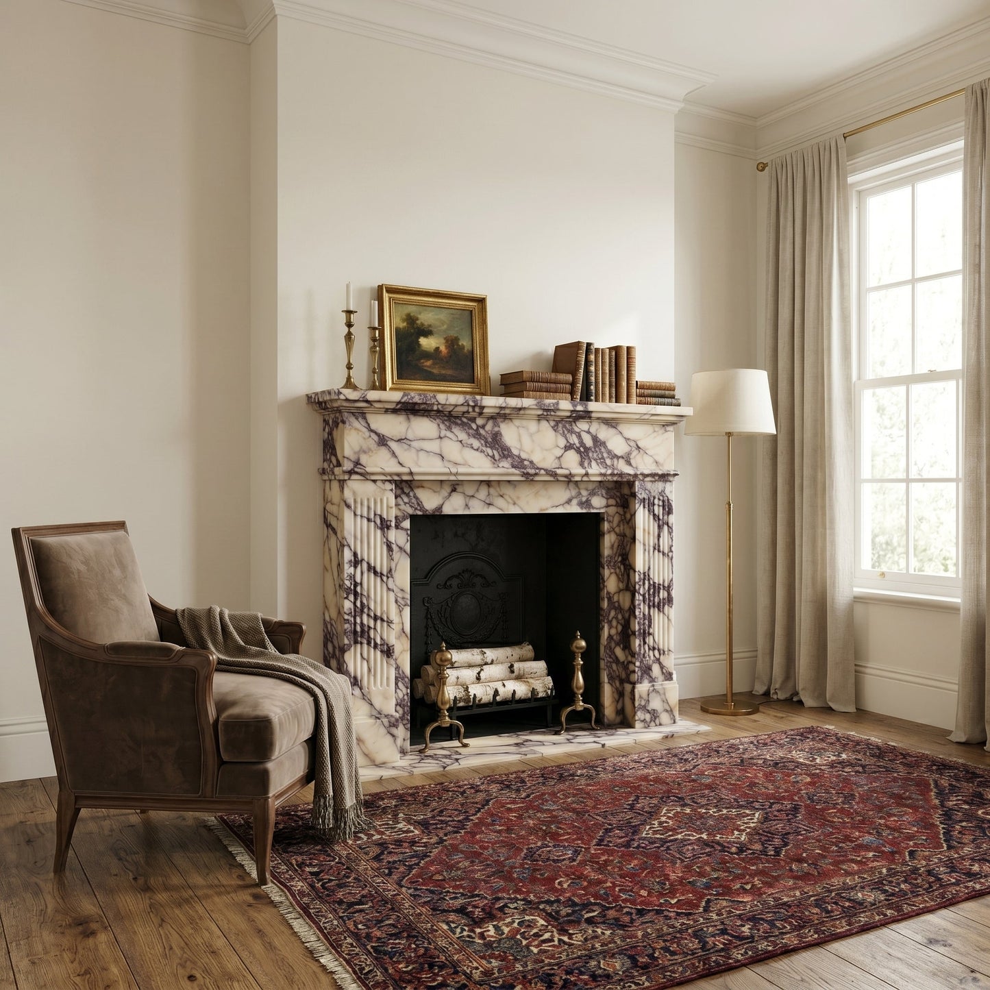 Calacatta Viola Marble Fluted Fireplace Mantel Polished (L)70" (H)52" (D)7"
