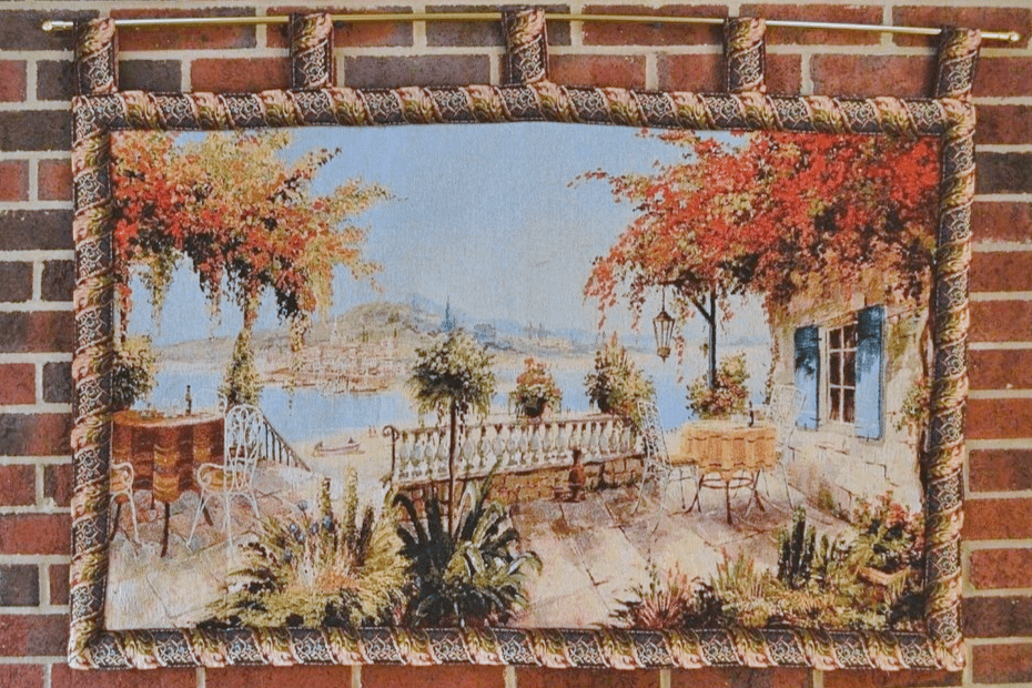 Tache Tapestry Summer Ocean View Coastal Table for Two Wall Hanging Art 28 x 47 (13571B)
