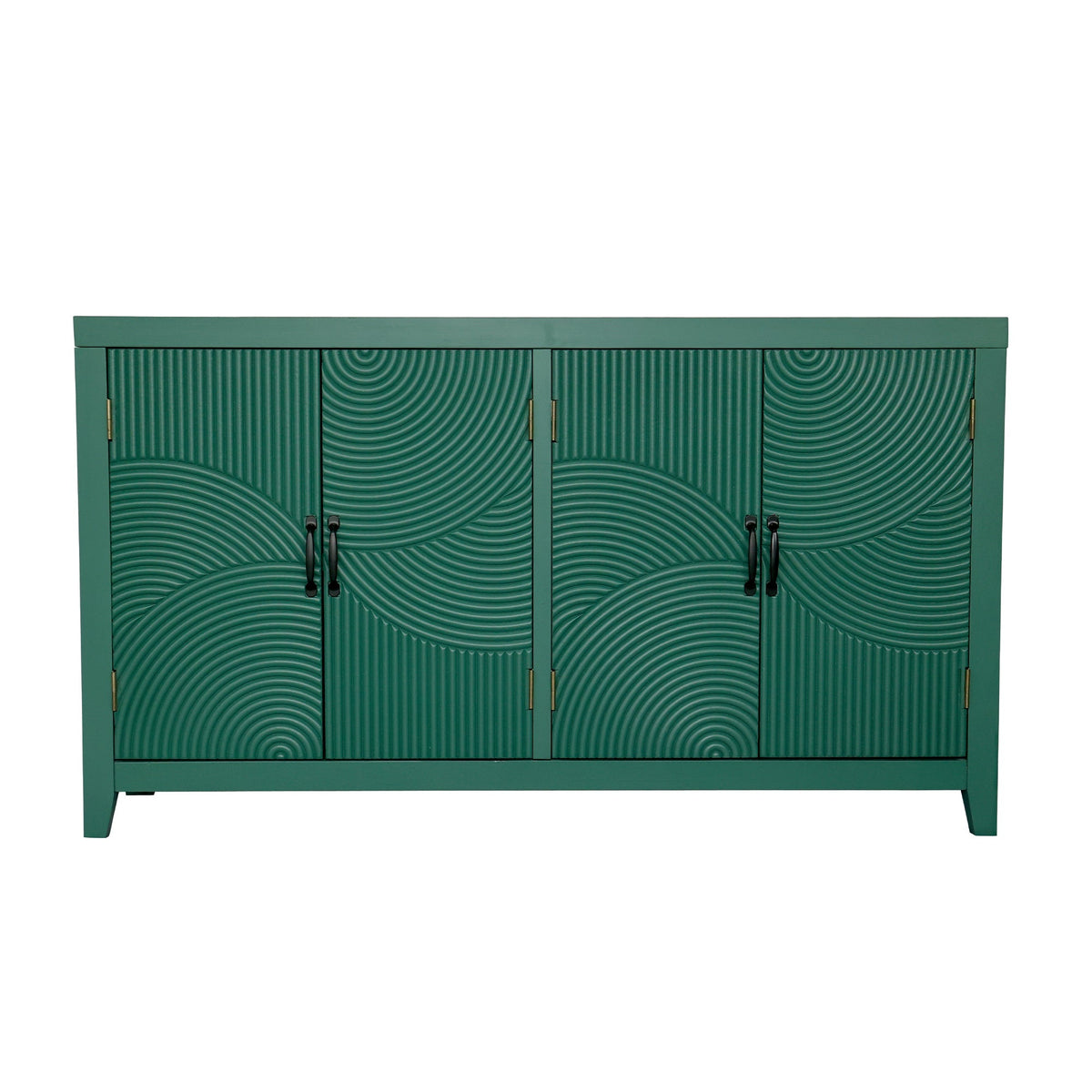 59in Green Accent Cabinet with 4 Doors - Mid Century Modern Buffet - Dark Green