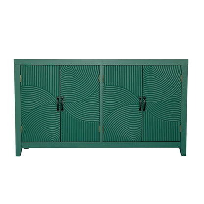 59in Green Accent Cabinet with 4 Doors - Mid Century Modern Buffet - Dark Green