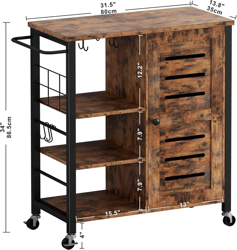 Gurnaaz Rolling Kitchen Cart with Adjustable Storage and Locking Wheels – Brown
