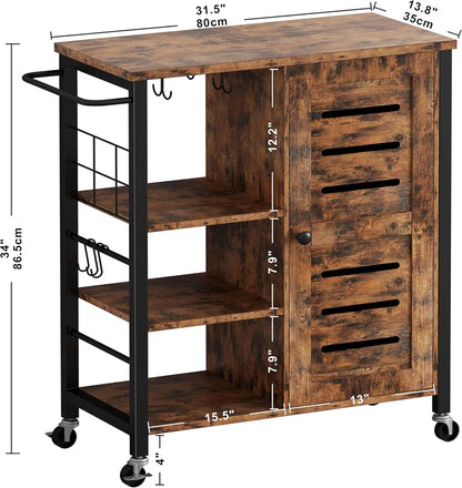 Gurnaaz Rolling Kitchen Cart with Adjustable Storage and Locking Wheels – Brown