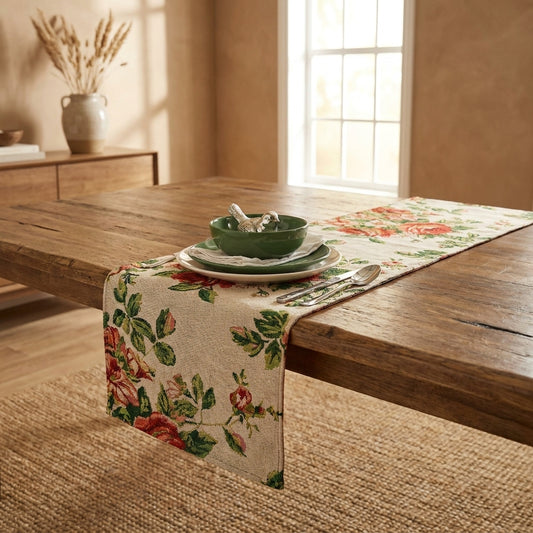 Woven Tapestry Sweet Roses Placemat Set, Vintage Ivory
