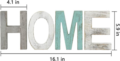 Y&ME Rustic Wood Home Sign, Home Wall Decor for Living Room, Freestanding Wooden Letters, Decorative Home Signs for Entryway Decor 16.5 X 5.9 Inch, Multicolor