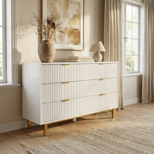 Casey Dresser with Textured Drawers and Gold Hardware