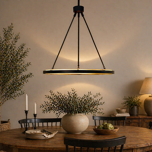 Black Metal Round LED Chandelier with Adjustable Drop