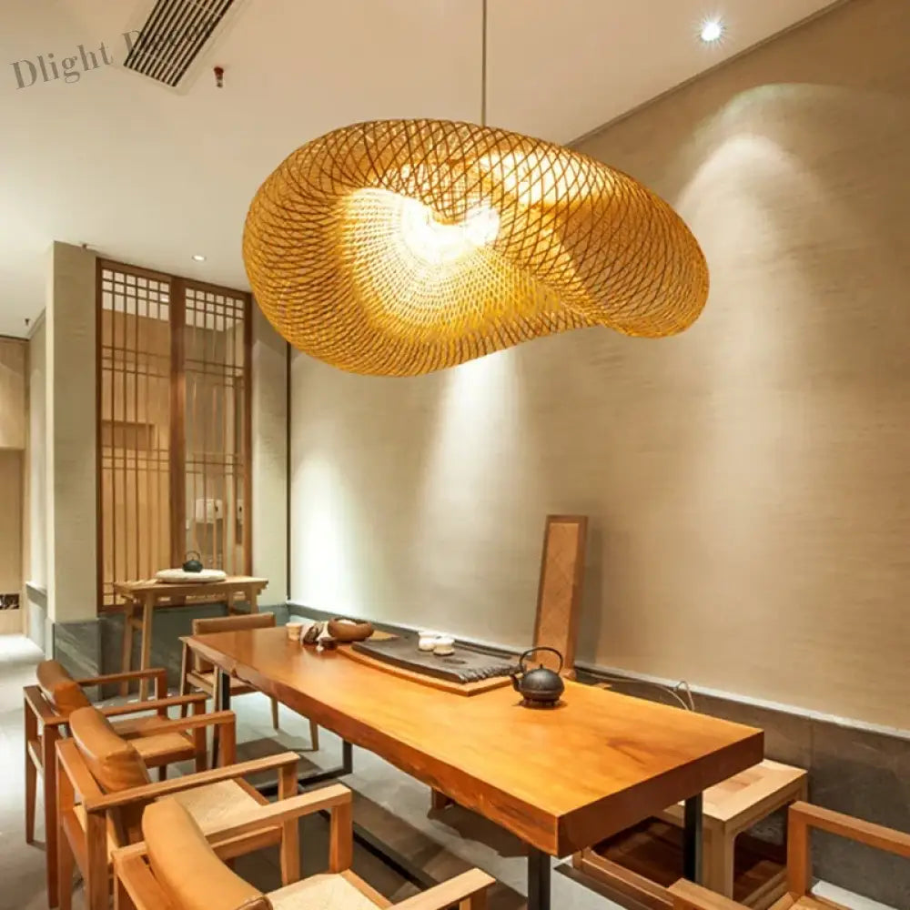 Chinese Handmade Bamboo Pendant Lights - Wicker Rattan Wave Shade Pendant Lamps for Restaurant, Aisle, Tea Room, and Indoor Lighting