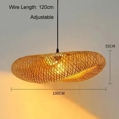 Chinese Handmade Bamboo Pendant Lights - Wicker Rattan Wave Shade Pendant Lamps for Restaurant, Aisle, Tea Room, and Indoor Lighting