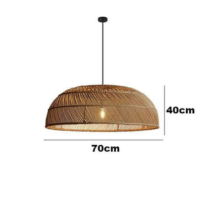 Chinoiserie Flat Rattan Pendant Light - Modern Handmade Creative Pattern Lamp for Living Rooms, Bedrooms, and Dining Room Table Chandeliers