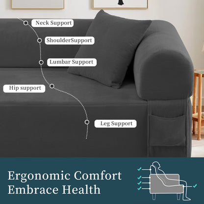 Spring Sofa with High-Quality Fabric and Storage - Gray