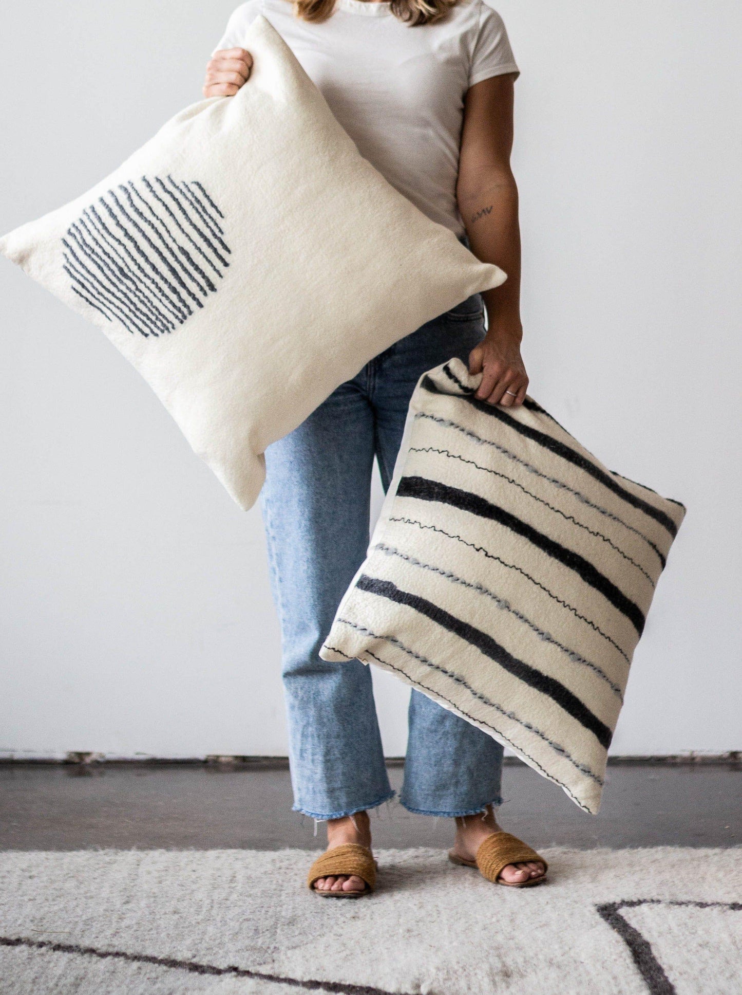 Felted Wool Chunky Stripe Pillow