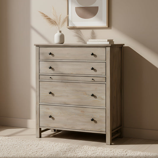 Pine Wood 5-Drawer Classic Chest with Pullout Desk