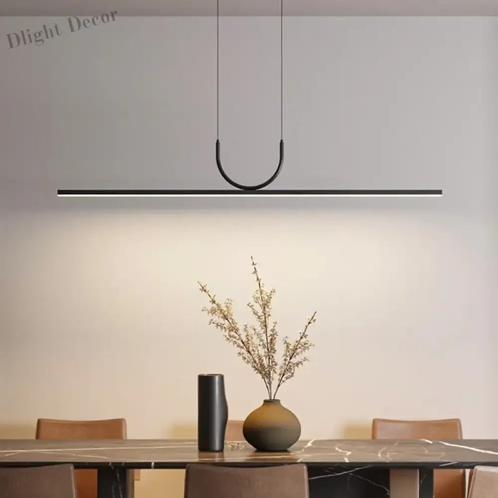 Contemporary LED Strip Pendant Lights - Stylish Black Chandelier for Living, Dining Room, and Kitchen Decor