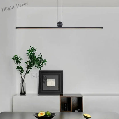 Contemporary LED Strip Pendant Lights - Stylish Black Chandelier for Living, Dining Room, and Kitchen Decor