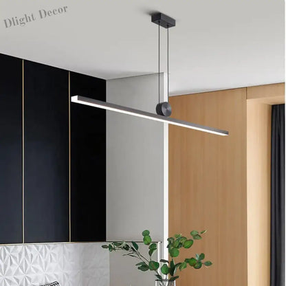 Contemporary LED Strip Pendant Lights - Stylish Black Chandelier for Living, Dining Room, and Kitchen Decor