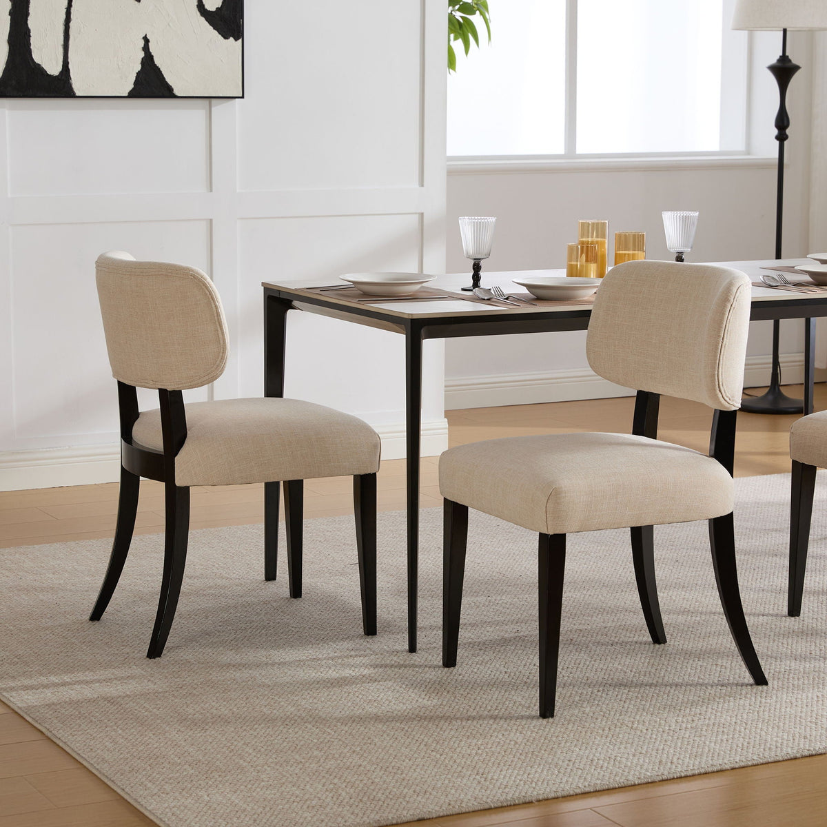 Cream Kitchen Dining Chairs Set of 2 with Rubber Wood Legs - Farmhouse Style