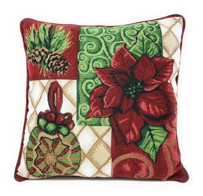 Tache Poinsettia Christmas Festive Patchwork Holiday Tidings Tapestry Throw Pillow Cover (12900CC-1616)