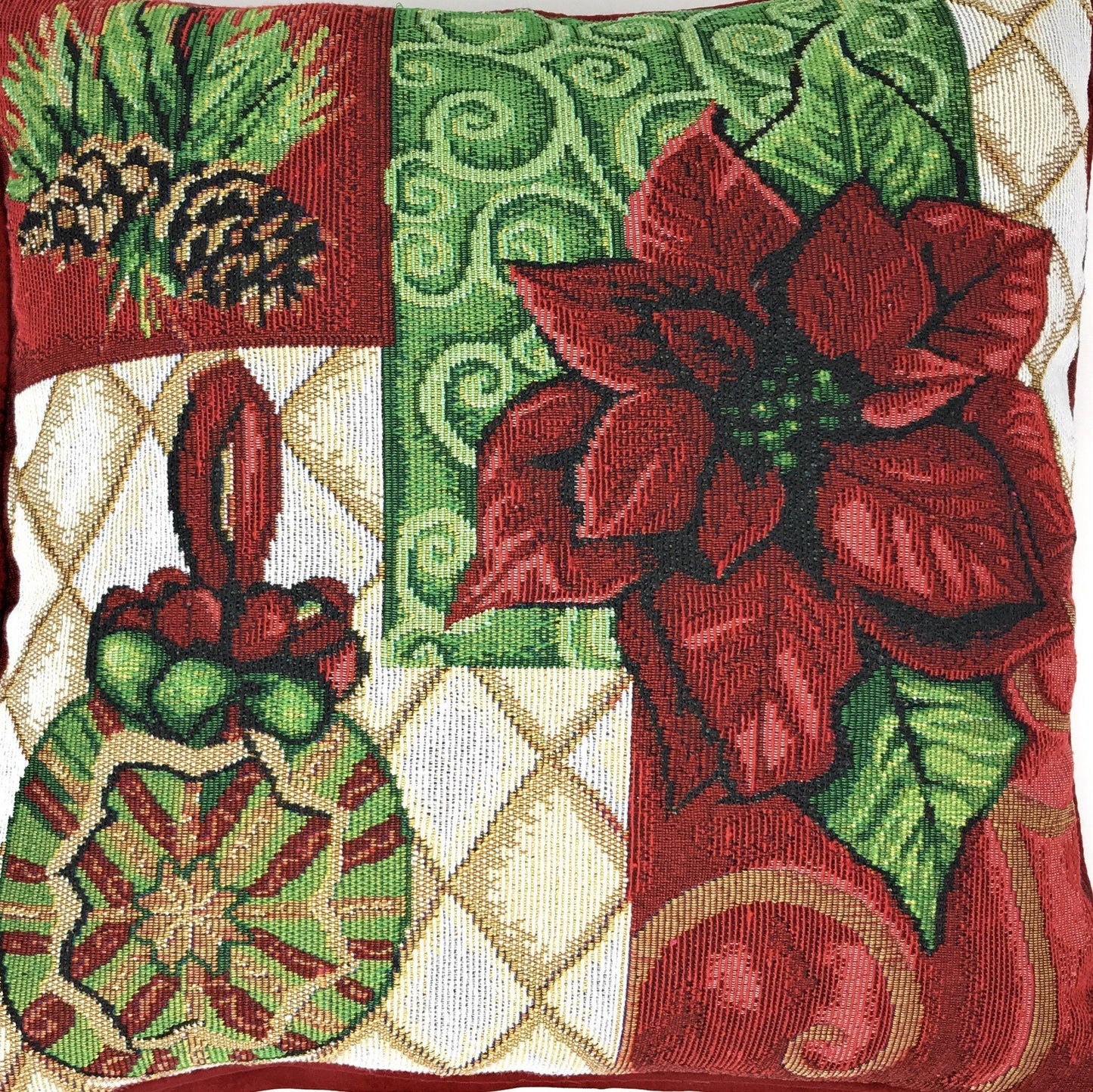 Tache Poinsettia Christmas Festive Patchwork Holiday Tidings Tapestry Throw Pillow Cover (12900CC-1616)