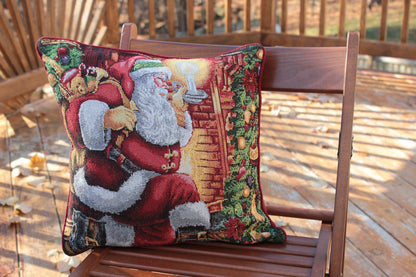 Tache Festive Santa Down the Chimney Tapestry Throw Pillow Cover (DB11533CC)