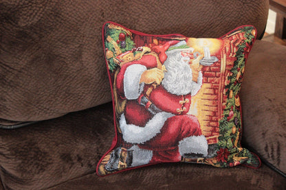 Tache Festive Santa Down the Chimney Tapestry Throw Pillow Cover (DB11533CC)