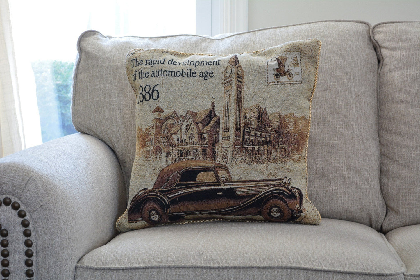 Tache Drive Benz into Town Big Ben London Postcard Vintage Throw Pillow Cover (16543)