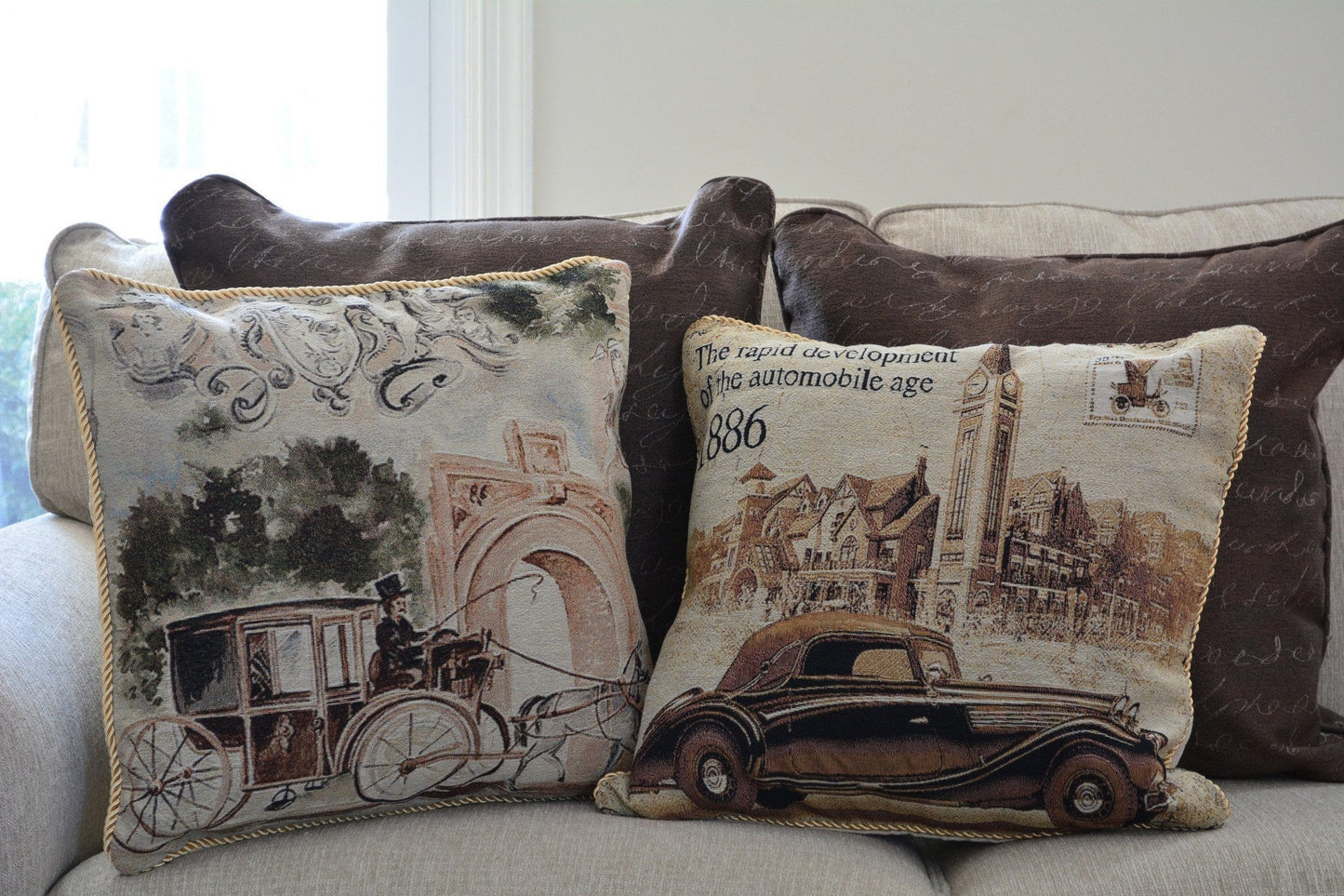 Tache Drive Benz into Town Big Ben London Postcard Vintage Throw Pillow Cover (16543)